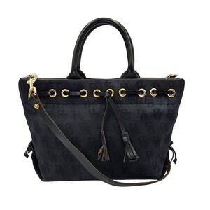 Dooney & Bourke Signature Monogram Canvas Tote Bag with‎ Leather Trim and Strap